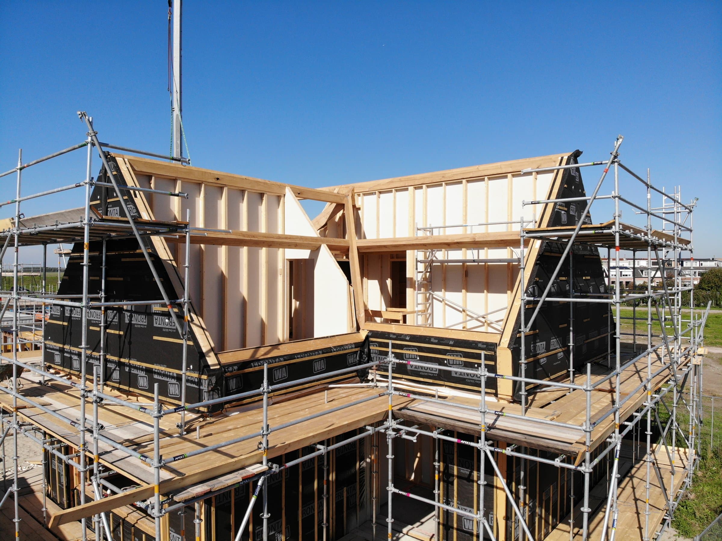 Nieuwe villa in houtskelet in aanbouw, Waddinxveen